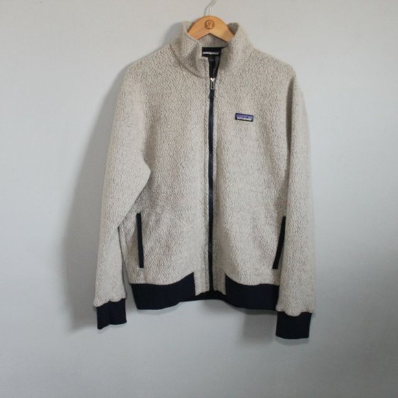 Patagonia Woolyester Fleece Jacket Full Zip Oat Navy Tan Men's Large H11922b - Picture 4 of 11